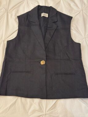 Dissh Selah Sleeveless Linen Vest with Gold Button